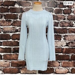 Mable Long Sleeve Sweater Dress Knit Cable Blue Size Medium Size L